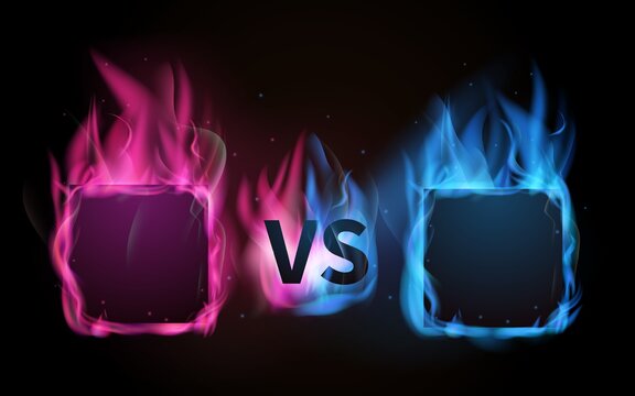 Glowing Versus Screen. Pink Vs Blue, Confrontation Of Male And Female Metaphor. Burn Colorful Frames Vector Illustration. Fight Confrontation Game Vs Glow