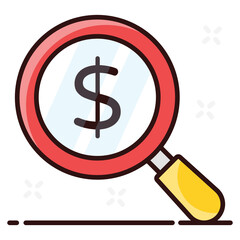 
Dollar under magnifier, financial research icon design 
