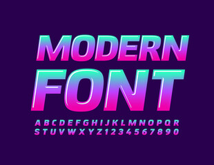 Vector Modern Font. Colorful bright Alphabet. Glossy creative Uppercase Letters and Numbers set