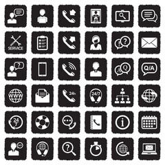 Customer Service Icons. Grunge Black Flat Design. Vector Illustration.