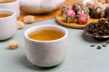 Traditional green tea in a ceramic dish