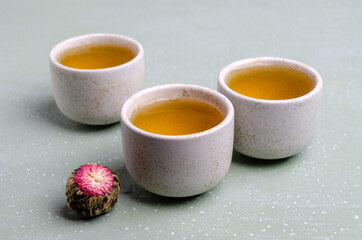 Traditional green tea in a ceramic dish