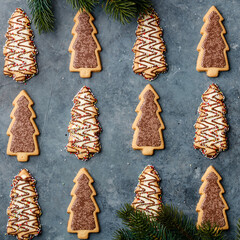 Christmas gingerbread cookies in the shape of a Christmas tree and Christmas tree branches