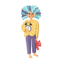 sleepy girl with teddy bear. Cartoon