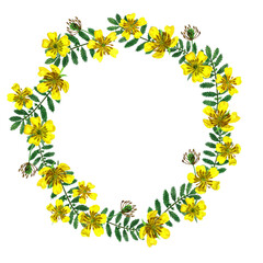 round wreath of yellow wildflowers