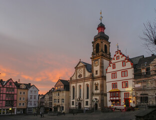 Fototapeta na wymiar Old Market square of Hachenburg, Rheinland-Pfalz, Germany at sunset