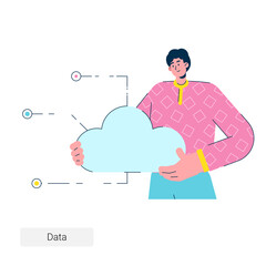 A man holds a cloud in his hands. It technology. Cloud storage.