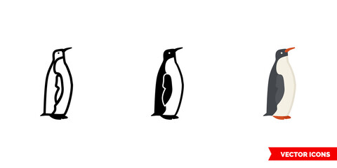 Penguin icon of 3 types color, black and white, outline. Isolated vector sign symbol.