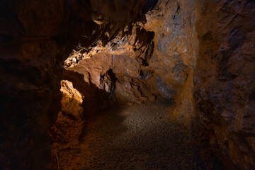 The interior of the cave. Ancient formations of stone. Touristic hiking route. Concept of excursions and attractions. (Cüceler mağarası) Tırılar, Sapadere, Alanya