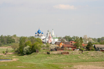 Fototapeta na wymiar Suzdal, Vladimir Oblast/Russia- May 12th, 2012: A view on Suzdal city from the viewing point