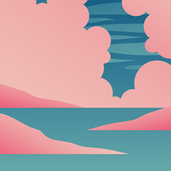 Fototapeta na wymiar pink clouds over sea vector design