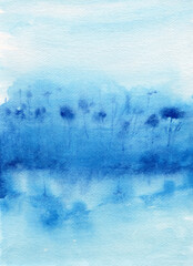 Abstract background, watercolor painting on paper of forest