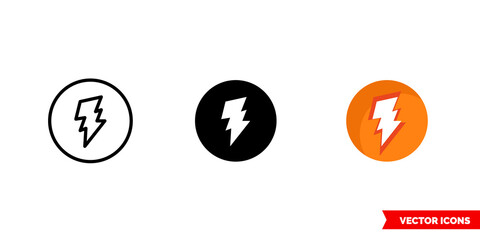 Rock music genre icon of 3 types color, black and white, outline. Isolated vector sign symbol.