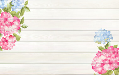 Flower background for your design. Rose and leaves on wooden background with empty space