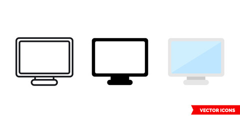 Screen icon of 3 types color, black and white, outline. Isolated vector sign symbol.