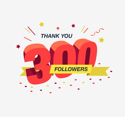 Thank you 300 social media followers, modern flat banner. Easy to use for your website or presentation. - obrazy, fototapety, plakaty
