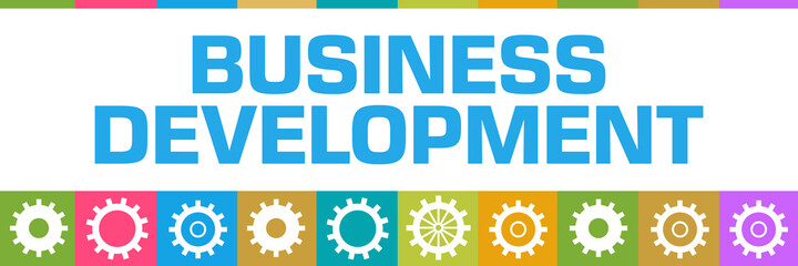 Business Development Colorful Boxes Gears Horizontal 