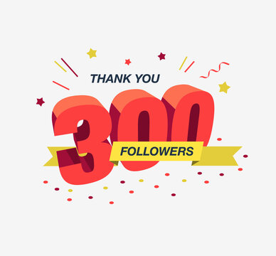 Thank you 300 social media followers, modern flat banner. Easy to use for your website or presentation.