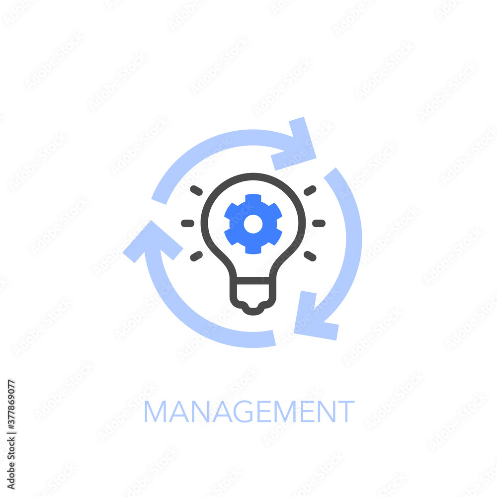 Poster management symbol with process arrows, a light bulb and a gear. easy to use for your website or pres