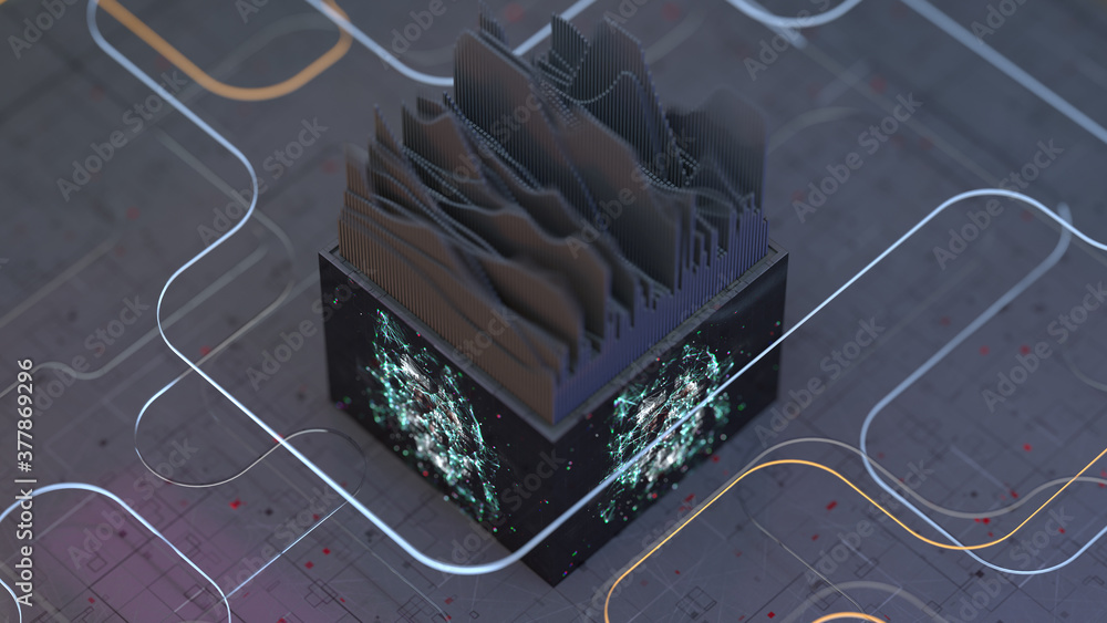 Poster visualization of audio wave 3d render