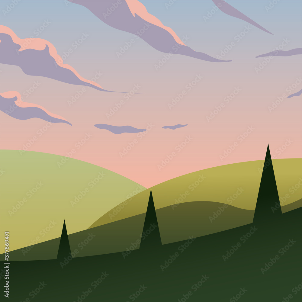 Canvas Prints pink sky over pine trees at mountain vector design