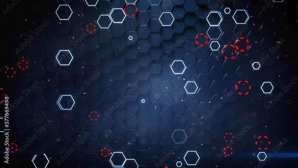 Poster glowing blue and red cells. abstract futuristic technology background. seamless loop 3d render anima