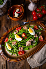 Rustic green bean salad with egg and tuna