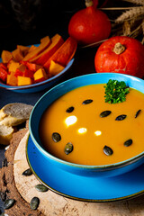 delicious creamy pumpkin soup with coconut milk