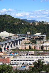 Obraz premium Genoa Italy - 3 august 2020: The new Genoa San Giorgio bridge was inaugurated on 3 August 2020 at 10.00 pm. The next morning everyone queued up on the bridge to say 