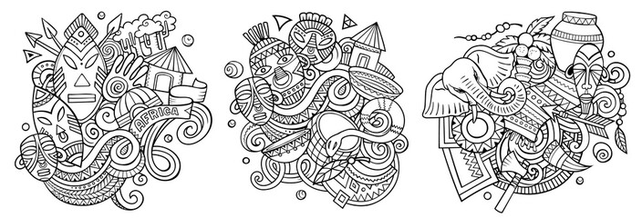 Africa cartoon vector doodle designs set.