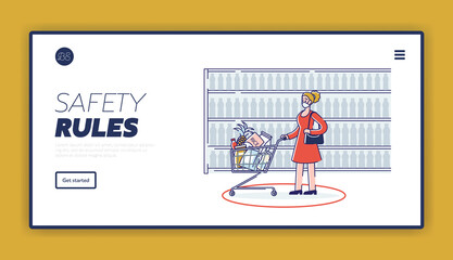 Safe shopping in covid quarantine landing page with female wearing mask