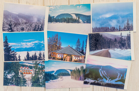 Colorful insta postcards. Winter holidays in the mountains
