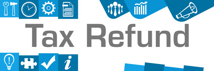 Tax Refund Blue Various Shapes Business Symbols Up Down Horizontal 