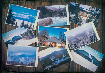 Colorful insta postcards. Winter holidays in the mountains