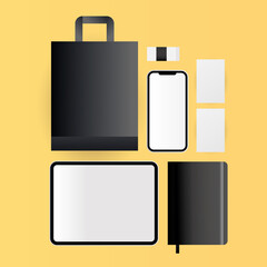 Mockup tablet smartphone bag and notebook vector design