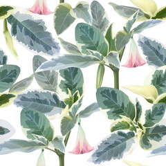 Brugmansia angel trumpet beautiful seamless pattern