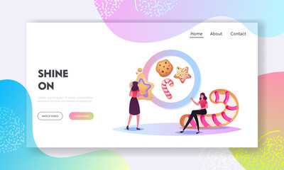 Festive Activity Preparation for Xmas or New Year Holidays Celebration Landing Page Template. Characters Baking Cookies