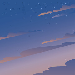 Obraz na płótnie Canvas clouds on blue and purple sky with stars vector design
