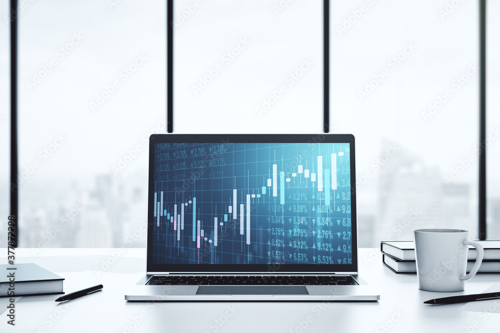 Wall mural Abstract creative financial diagram on modern computer monitor, banking and accounting concept. 3D Rendering