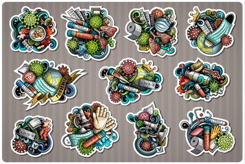 Doodle cartoon set of Epidemic theme stickers