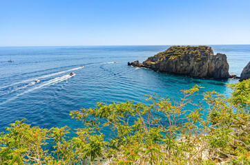 Island of Ponza, Italy. August 16th, 2017. Boats and motorboats sailing in the sea of ponza.