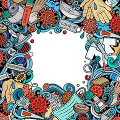 Coronavirus hand drawn vector doodles border