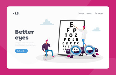 Optician Exam Landing Page Template. Ophthalmologist Doctor Check Up Eyesight for Eyeglasses Diopter. Oculist Checkup