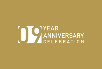 09 years anniversary celebration logotype on gold Background