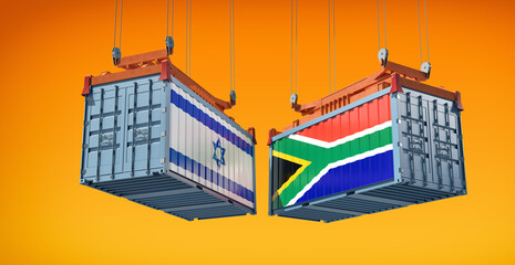 Freight containers with Israel and South Africa flag. 3D Rendering 