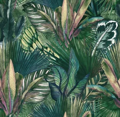 Wall murals Tropical Leaves Tropical leaves hand-drawn by watercolor. Seamless tropical pattern. Stock illustration