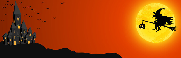 scary Halloween witch panorama background