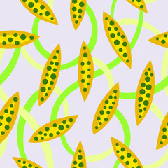 Organic pattern. Hand drawn foliage , floral seamless pattern with leaves and dots. Neutral autumn colors. Modern decorative design for textile or wrapping paper.