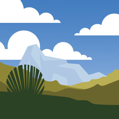 leaf at mountain in front of blue sky vector design