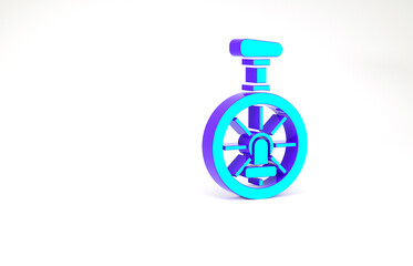 Turquoise Unicycle or one wheel bicycle icon isolated on white background. Monowheel bicycle. Minimalism concept. 3d illustration 3D render. © Oksana